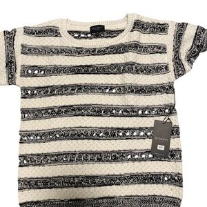 Rondina Cream-and-Black Stripe Cotton Sweater  NWT